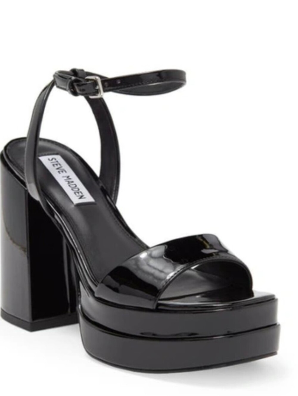 Steve Madden Black Patent Platform Block Heel Sandals